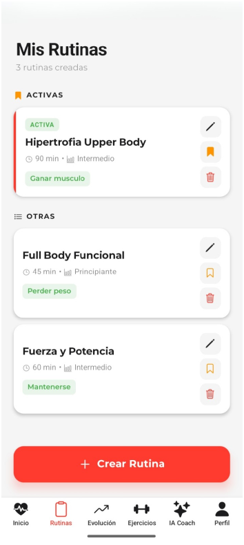 Pantalla rutinas